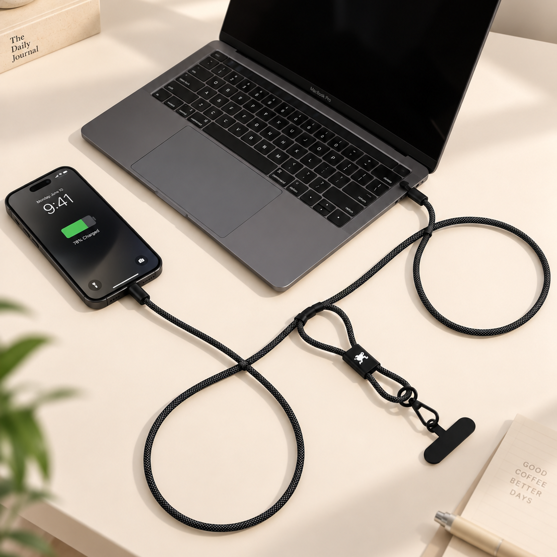 Littos Power Lanyard wearable charging accessory in use