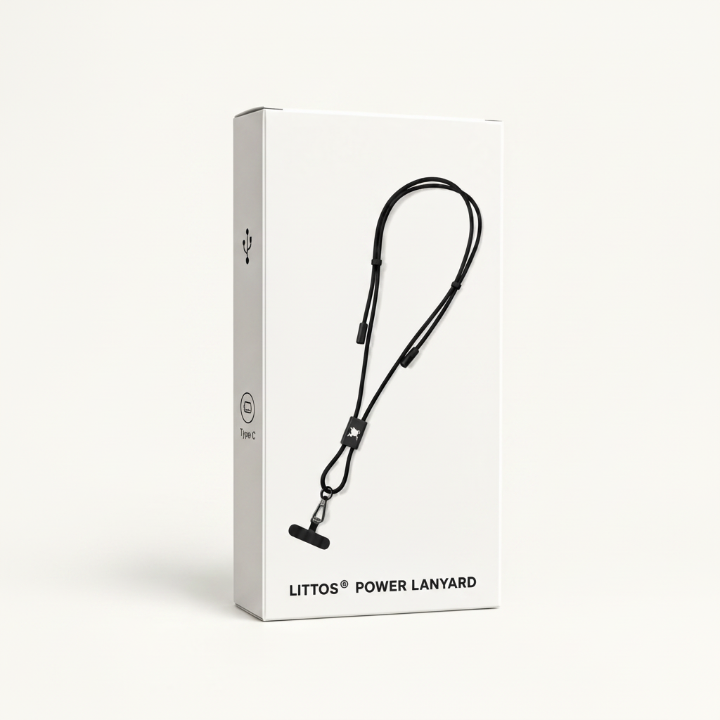 Littos Power Lanyard wearable charging cable in retail packaging