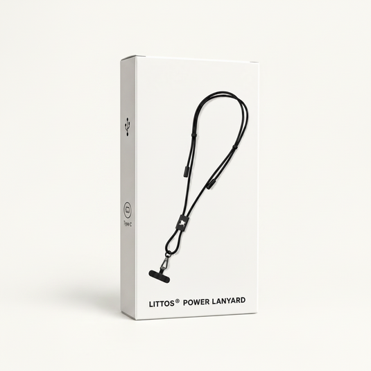 Littos Power Lanyard wearable charging cable in retail packaging