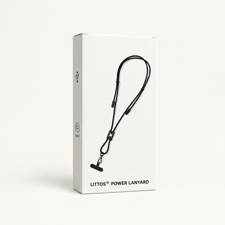 Littos Power Lanyard wearable charging cable in retail packaging