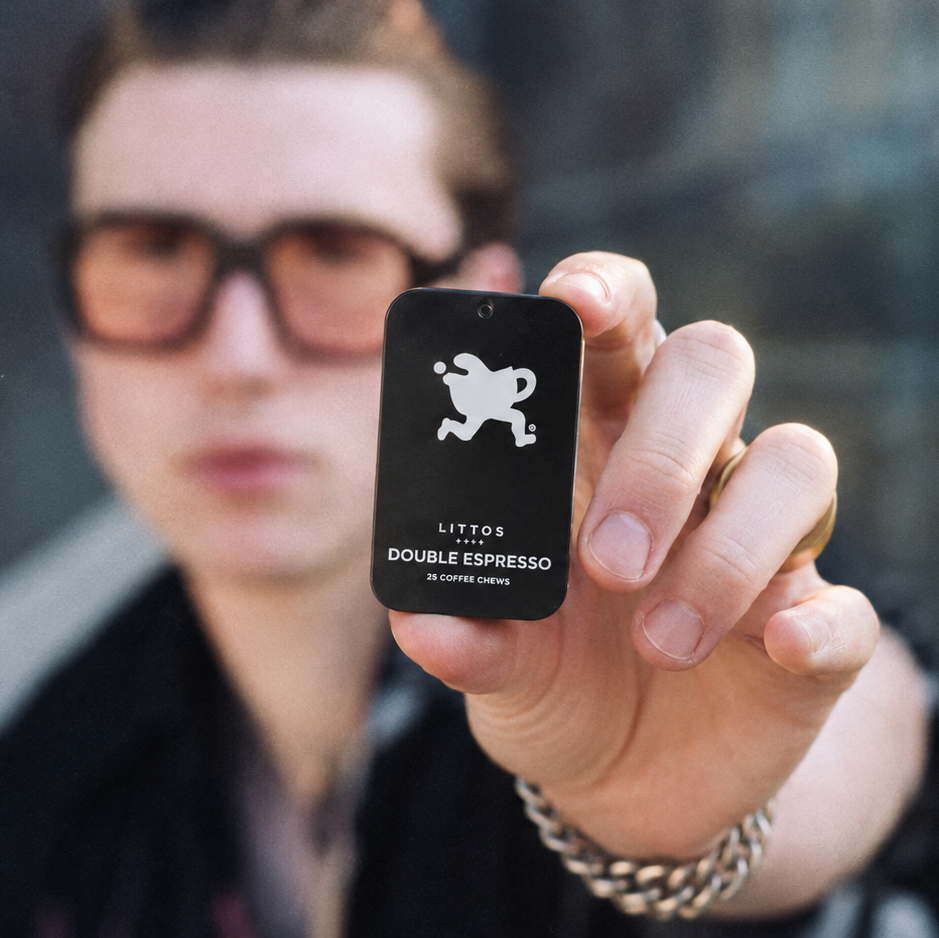 Littos Double Espresso Coffee Chews on-the-go lifestyle image